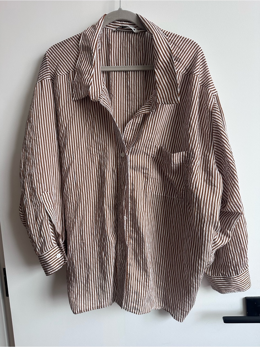 Zara Brown & White Striped Button-Down Shirt